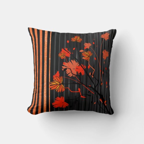 Art Deco Orange Stripe Pattern Throw Pillow