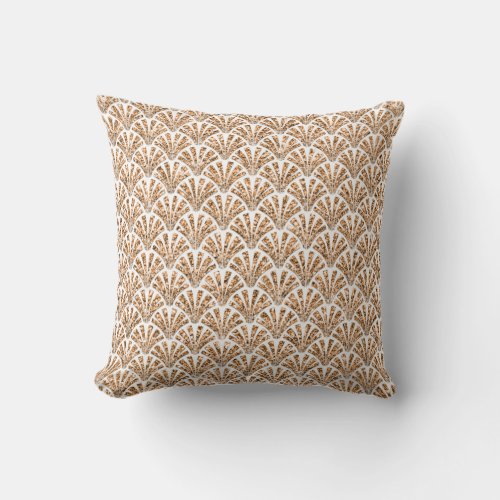 Art Deco Orange White Glitter Peach Seashell Scale Throw Pillow