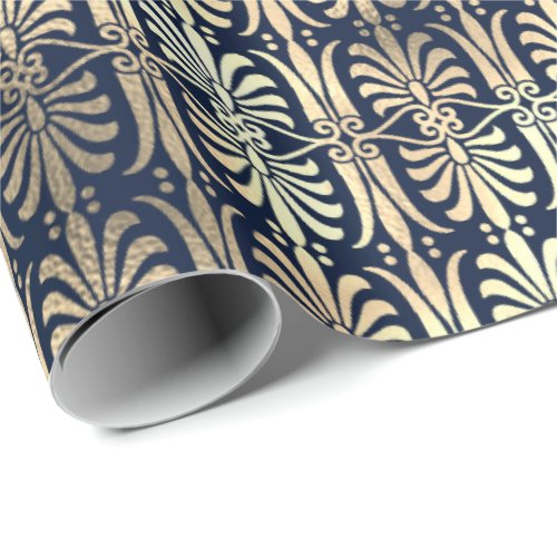 Art Deco Ornament Black Gold Sepia Blue Navy Wrapping Paper