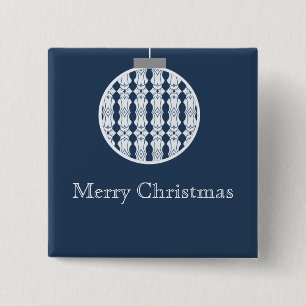Art Deco Ornament Holday Button, Dark Blue Pinback Button