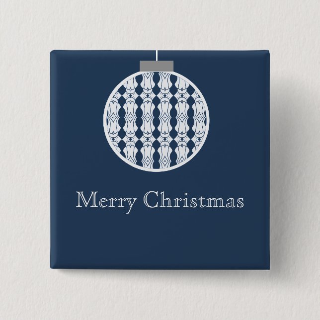 Art Deco Ornament Holday Button, Dark Blue Pinback Button (Front)