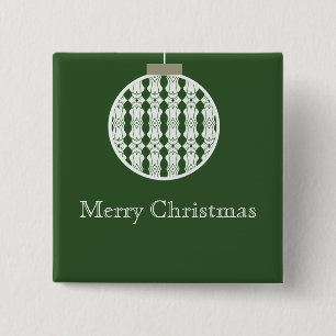 Art Deco Ornament Holday Button, Holly Green Pinback Button