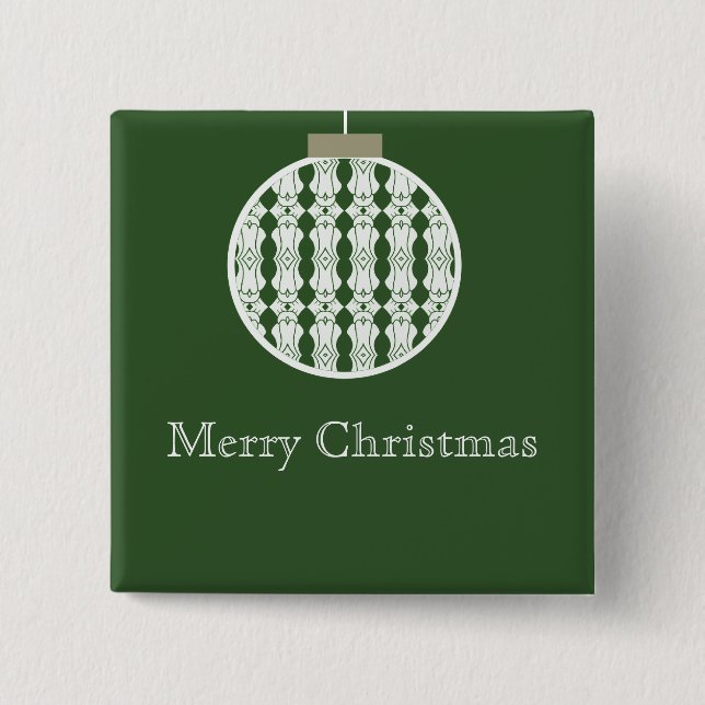 Art Deco Ornament Holday Button, Holly Green Pinback Button (Front)