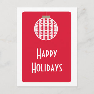 Art Deco Ornament Postcard, Bright Red Holiday Postcard