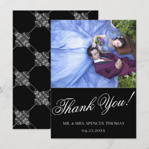 Art Deco Ornamental Black and Silver Geometric Thank You Card