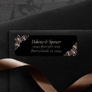 Art Deco Ornamental Black Copper Nouveau Address Label