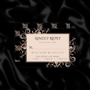 Art Deco Ornamental   Black Copper Nouveau Entree RSVP Card