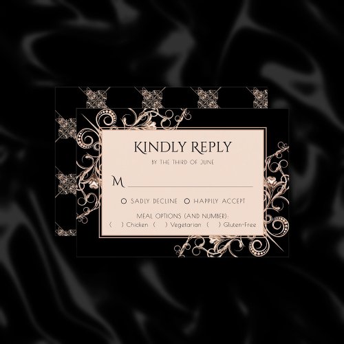 Art Deco Ornamental  Black Copper Nouveau Entree RSVP Card