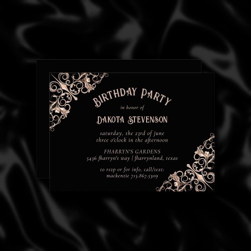Art Deco Ornamental  Black Copper Nouveau Party Invitation