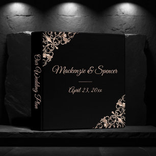 Art Deco Ornamental Black Copper Wedding Album 3 Ring Binder