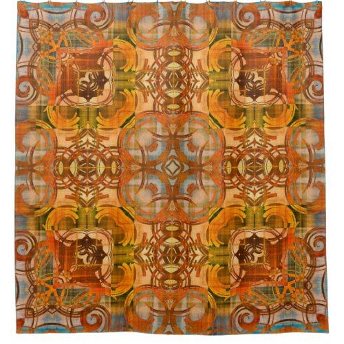 art deco ornamental vintage pattern in orange old shower curtain