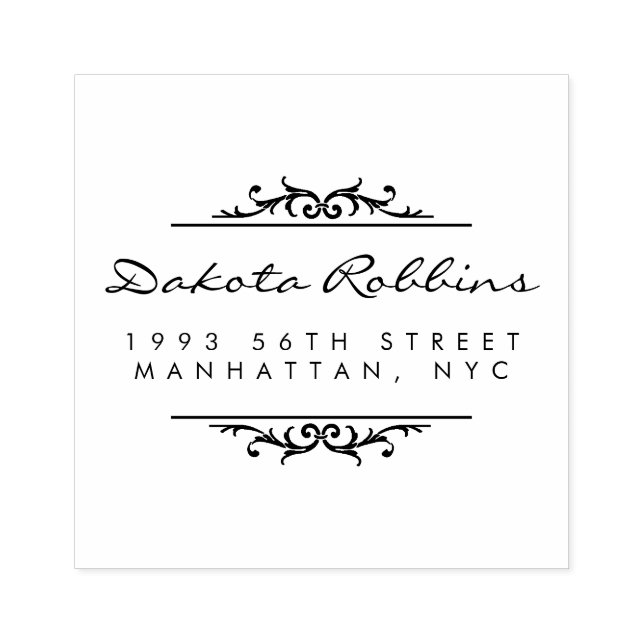 Art Deco Ornaments & Calligraphy Return Address Rubber Stamp (Imprint)