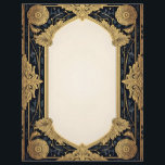 Art Deco Ornate Floral Frame Letterhead<br><div class="desc">Gold flowers and leaves on a black and green background creates a beautiful and ornate frame for this stationery.  The back is plain,  in a complementery shade to the front.  Classic and elegant,  perfect for correspondence,  flyers,  and invitations.</div>
