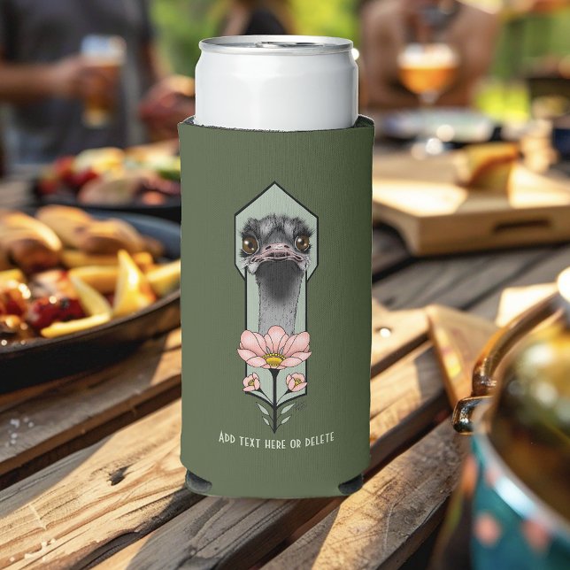 Art Deco Ostrich Flowers Green Seltzer Can Cooler (Creator Uploaded)