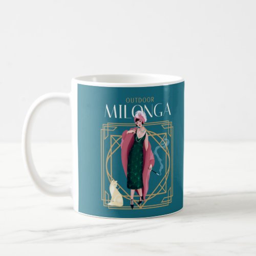 Art Deco Outdoor Milonga Poster Flapper and Cat Coffee Mug