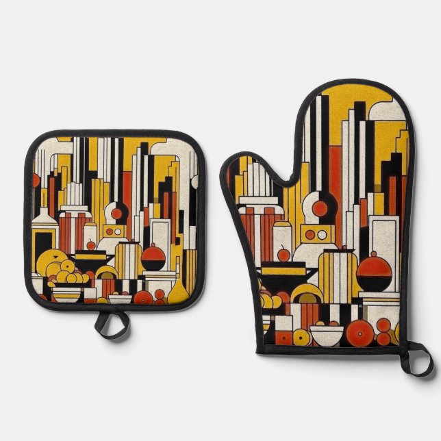 Art Deco Oven Mitt & Pot Holder Set (Front)