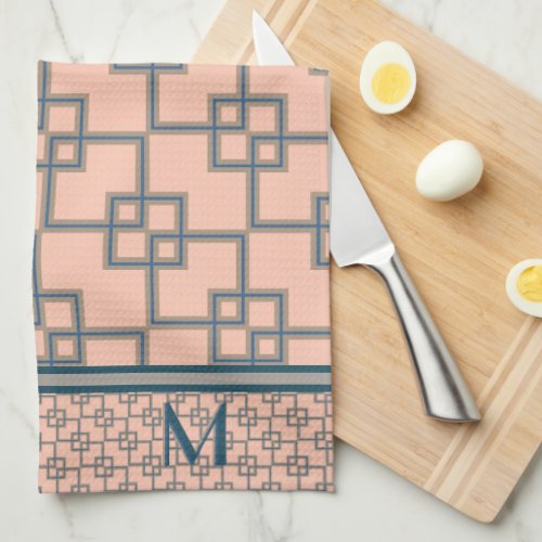 Art Deco Overlapping Squares Monogrammed Towel