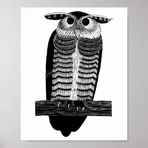 Art Deco Owl animal wildlife bird Illustration Poster