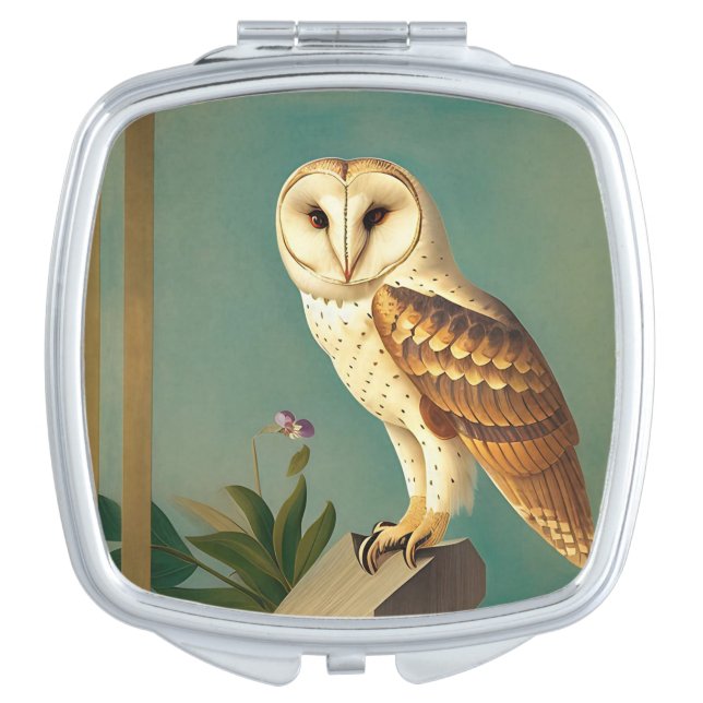 Art Deco Owl Square Compact Mirror (Front)