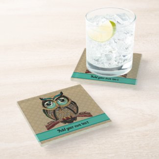 Art Deco Owl with Gold / Turquoise beads, own text