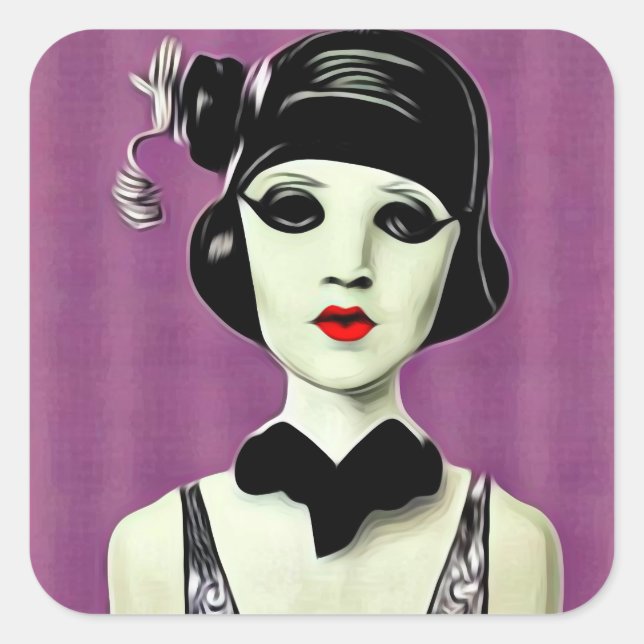 Art Deco Painted Flapper Mannequin Head Square Sticker (Front)