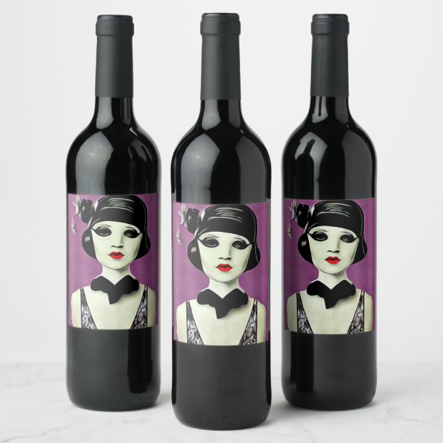 Art Deco Painted Flapper Mannequin Head Wine Label (Bottles)