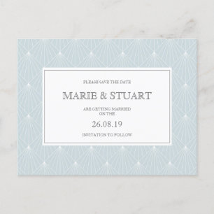 Art Deco Pale Blue Save the Date Postcard