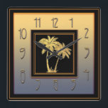 Art Deco Palm Square Square Wall Clock<br><div class="desc">I created this Art Deco Palm Wall Clock using color styles and elements which I colored. I love the result. This wall clock would look great on anyone's wall. It has a touch of glamor about it. The numerals are in the deco style. Would suit plain or sympathetic décor.</div>