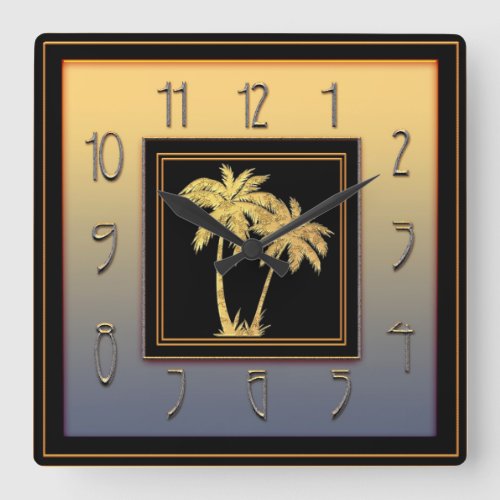 Art Deco Palm Square Square Wall Clock