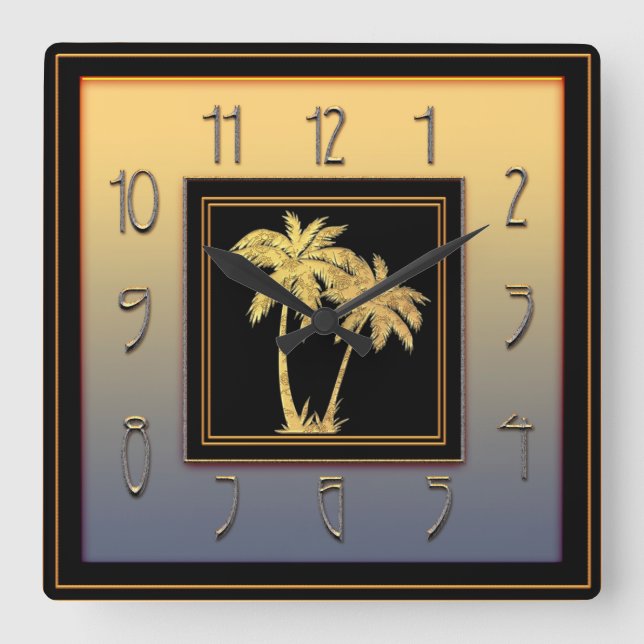 Art Deco Palm Square Wall Clock (Front)