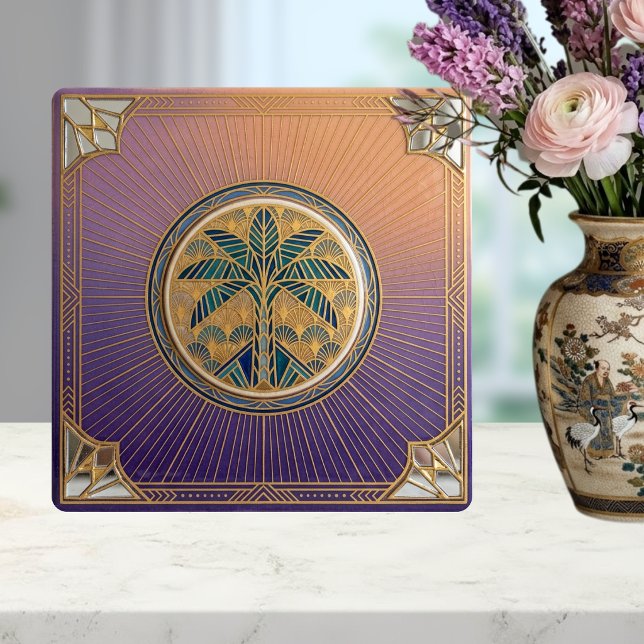 Art Deco Palm Tree Sunrise Gradient Ceramic Tile (Creator Uploaded)