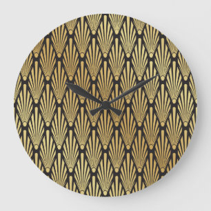Art Deco Palms: Black Gold. Large Clock