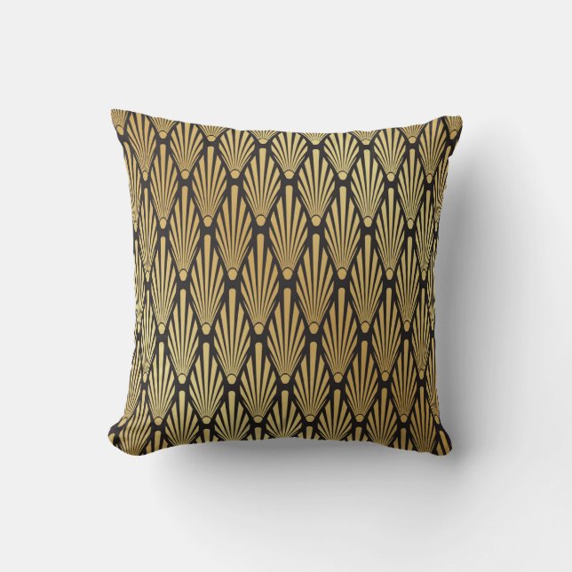 Art Deco Palms: Black Gold. Throw Pillow (Front)