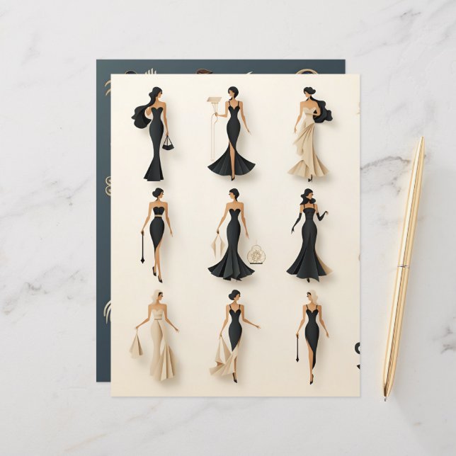 Art Deco Paper Dolls Scrapbook Paper (Front/Back In Situ)