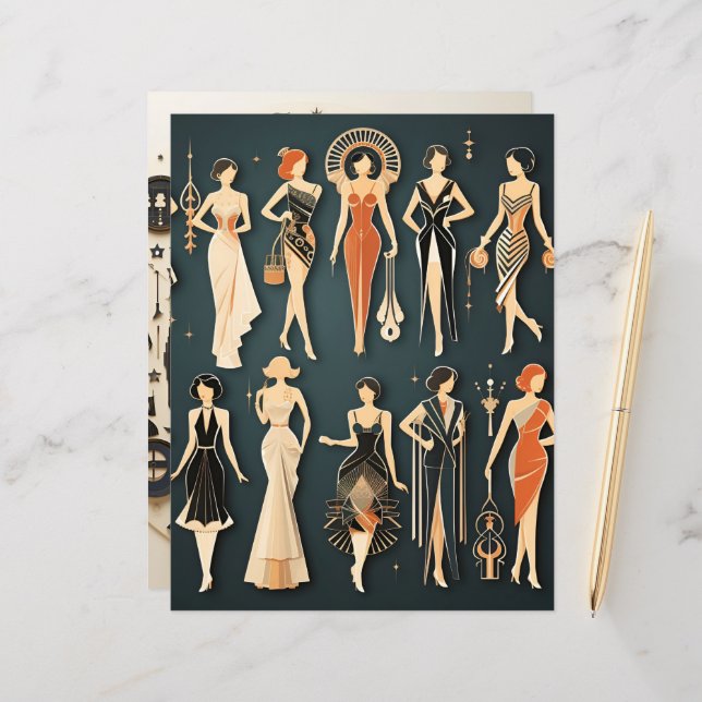 Art Deco Paper Dolls Scrapbook Paper (Front/Back In Situ)