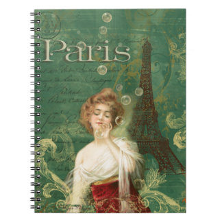 Art Deco Paris Woman with Bubbles Eiffel tower Notebook