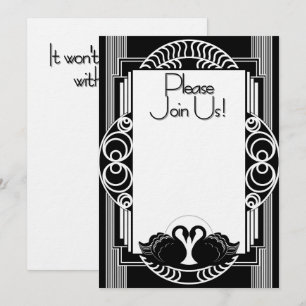 Art Deco Parisian Black and White Swans Invitation