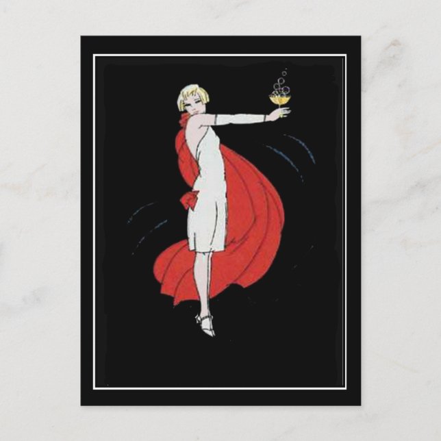 Art Deco Party Girl Vintage Postcard (Front)