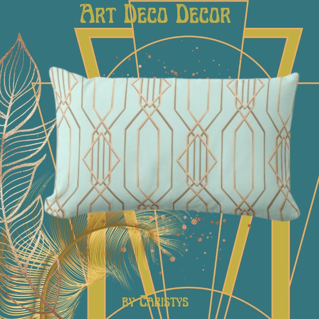 Art Deco Pastel Blue & Gold  Lumbar Pillow (Creator Uploaded)