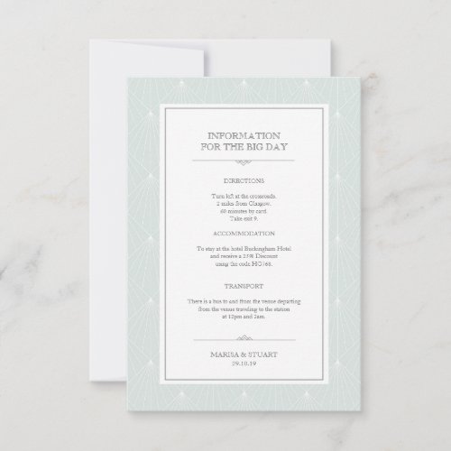 Art Deco Pastel Mint Wedding Information Card