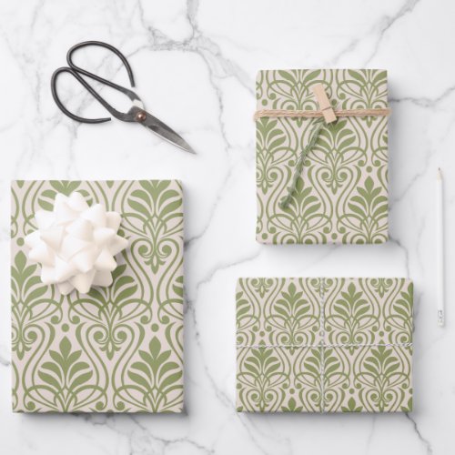 Art Deco Pattern 01 _ Camouflage Green on White Wrapping Paper Sheets