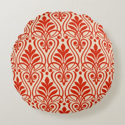 Art Deco Pattern 01 _ Dalis Red on Off_White Round Pillow