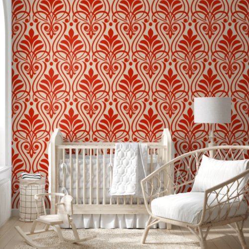 Art Deco Pattern 01 _ Dalis Red on Off_White Wallpaper
