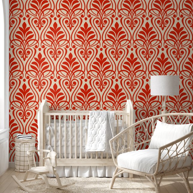 Art Deco Pattern 01 - Dali's Red on Off-White Wallpaper (Kids)