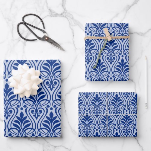 Art Deco Pattern 01 _ Dark Blue on Lavender Blue Wrapping Paper Sheets