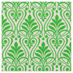 Art Deco Pattern 01 - Dark Lime Green on Off-White Fabric