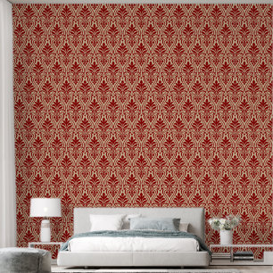 Art Deco Pattern 01 - Dark Red on Off-White Wallpaper