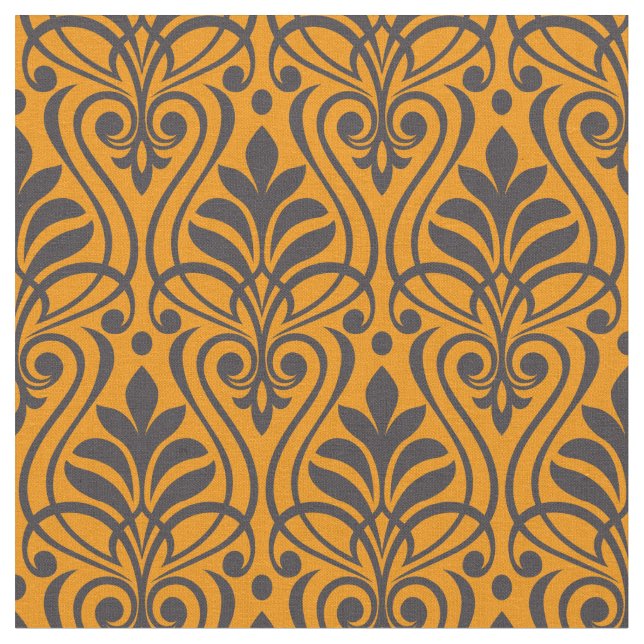 Art Deco Pattern 01 - Deco Black on Vivid Gamboge Fabric (Close Up)