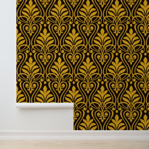 Art Deco Pattern 01 _ Deco Gold 2 on Black Wallpaper