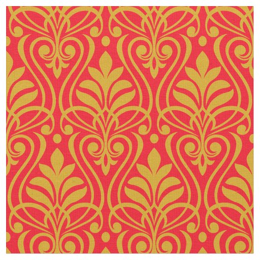 Art Deco Pattern 01 - Deco Gold 2 on Carmine Red Fabric